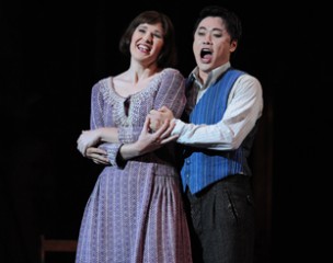 Nicole Car as Mimi and Ji-Min Park as Rodolfo in 'La Boheme', Opera Australia, Januarry 2014., courtesy Opera Australia. Image by Branco Gaica.