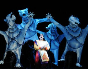 John Longmuir as Tamino, and friends in 'The Magic Flute, opera Australia 2014. Image Branco Gaica,