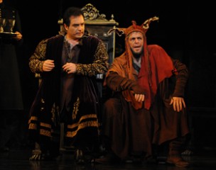 Gianluca Terranova as the Duke of Mantua and Giorgio Caoduro as Rigoletto. Photo credit Branco Gaica.