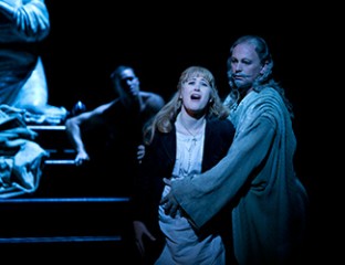 Nicole Car (Marguerite) and Teddy Tahu Rhodes (Mephistopheles) in Opera Australia's Faust. 