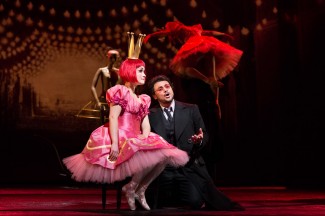 Erin Morley as Olympia and Vittorio Grigolo in the title role of Offenbach's "Les Contes d’Hoffmann."  Photo: Marty Sohl/Metropolitan Opera