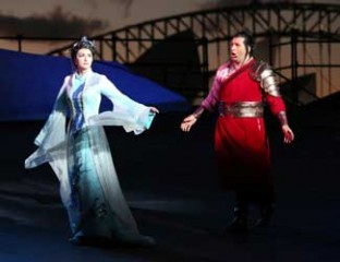 Dragana Radakovic (Turandot) and Riccardo Massi (Calàf) in Handa Opera on Sydney Harbour — Turandot Photo credit: Prudence Upton