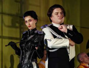 Margaret Trubiano (Princess Clarice) and Andrew Moran (Leandro) in Opera Australia's production of The Love for Three Oranges.  Photo credit: Prudence Upton