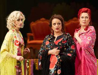 Margaret Trubiano (Mercédès), Clémentine Margaine (Carmen) and Jane Ede (Frasquita) in Opera Australia's production of Carmen.  Photo credit: Keith Saunders