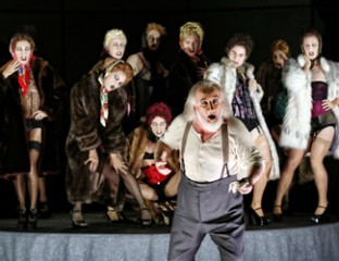 Sir John Tomlinson and dancers in Opera Australia's 2018 production of The Nose at the Sydney Opera House. Photo credit: Prudence Upton