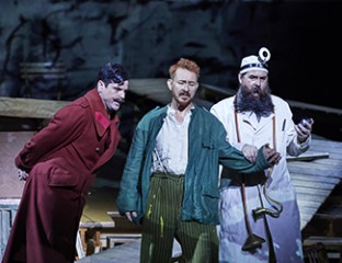 John Longmuir as The Captain, Michael Honeyman as Wozzeck and Richard Anderson as The Doctor in Opera Australia's 2019 production of Wozzeck at the Sydney Opera House. Photo credit: Keith Saunders 